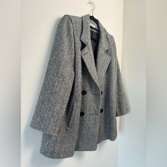 VINTAGE 80s Herman Kay Wool Tweed Double Breasted Pea Coat Petite Dominican repb - Picture 3 of 10